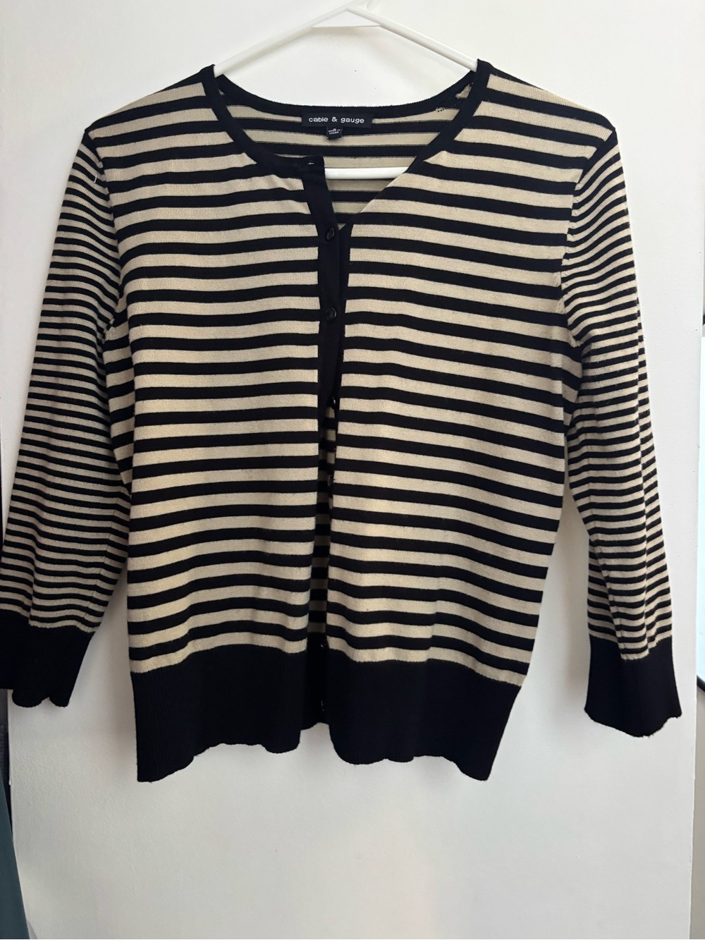 Cable & Gauge Black and Cream Striped Button Cardigan